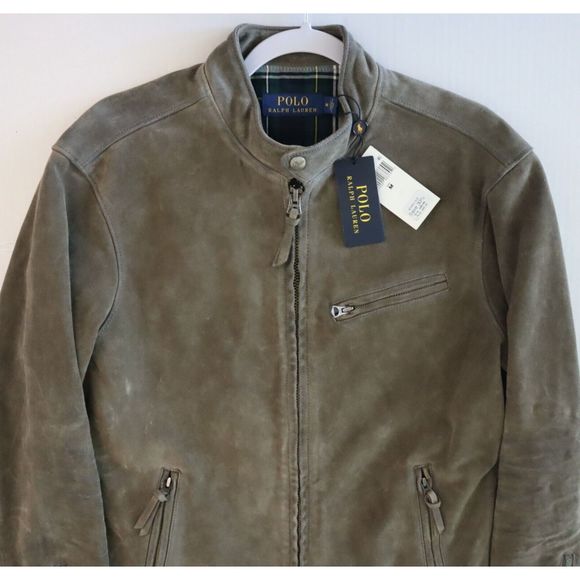 Polo Ralph Lauren 710777341001 Men's Sz M Gray Suede Café Racer Jacket $698 - Picture 8 of 14